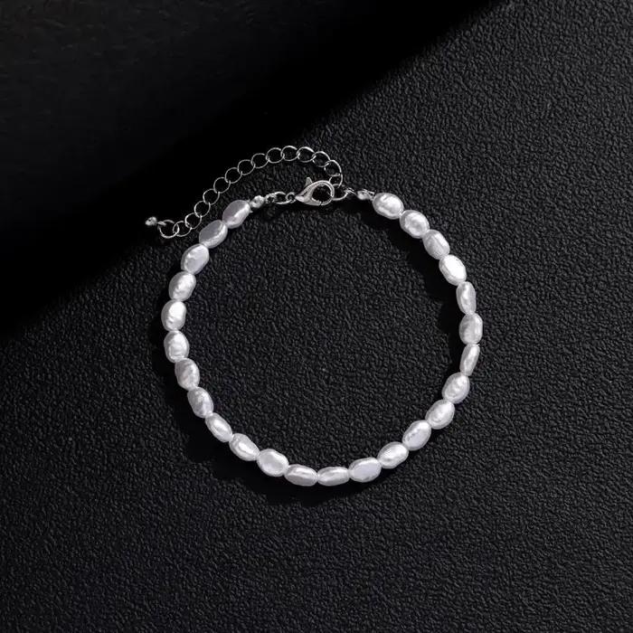Nouveau Bracelet Chaîne Ovale en Perles d'Imitation Tendance pour Hommes et Femmes