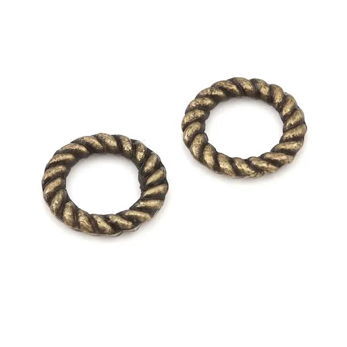 Breloques en alliage de zinc argenté antique, bronze antique, carré, rond, cercle fermé, anneaux torsadés, bijoux de bricolage, accessoires de direction