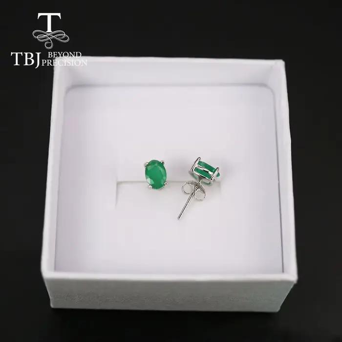Tbj-Boucle d'oreille narsimple pour femme, bijoux fins en argent regardé blanc 925, pierres précieuses naturelles vertes du Brésil, 5*7mm, 1,5 ct, usage quotidien