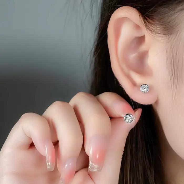 M-JAJA Ensemble de bijoux en argent S925 plaqué or rose avec bague en moissanite sertie clos, collier pendentif diamant et boucles d'oreilles clous pour femme