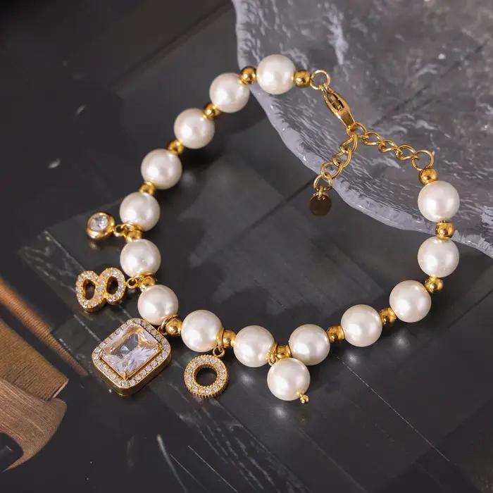 Collier et bracelet en perles de coquillage avec pendentif carré en zircon pour femmes