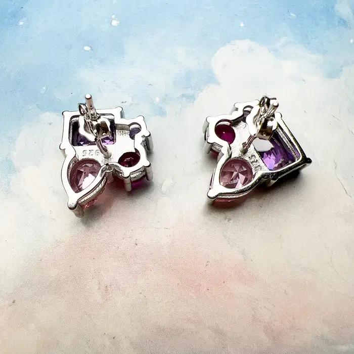Boucles d'oreilles en Zircon rose et Violet