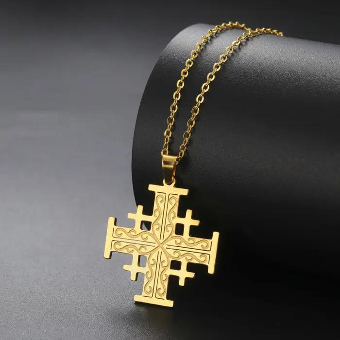 Dreamtimes classique croix en acier inoxydable jérusalem croisé templier pendentif collier pour femmes hommes déclaration chrétienne bijoux