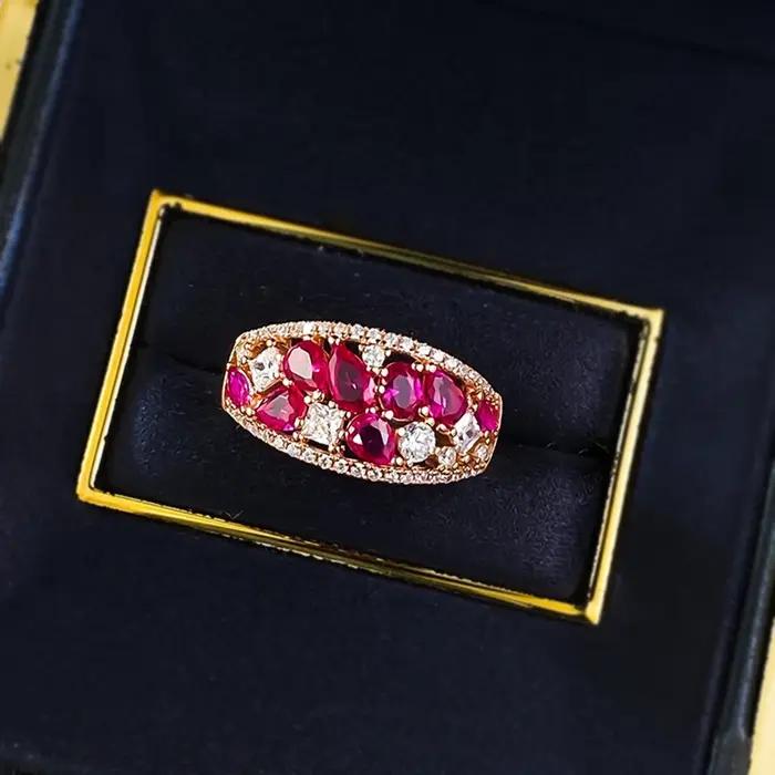 Bague en argent sterling 925 sertie de rubis haute teneur en carbone élégante alliance de mariage pour femmes occasions spéciales et cadeaux d'anniversaire