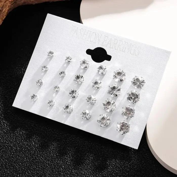Nouveau 12 paire/pack blanc brillant boucles d'oreilles de mariage ensemble pour femmes hommes cristal bijoux