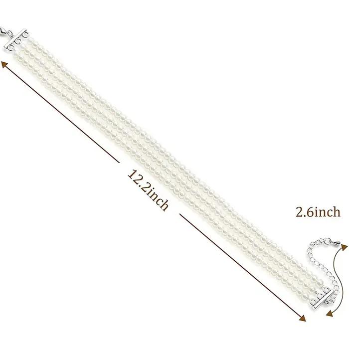 Collier ras du cou multicouche élégant en perles blanches pour femmes