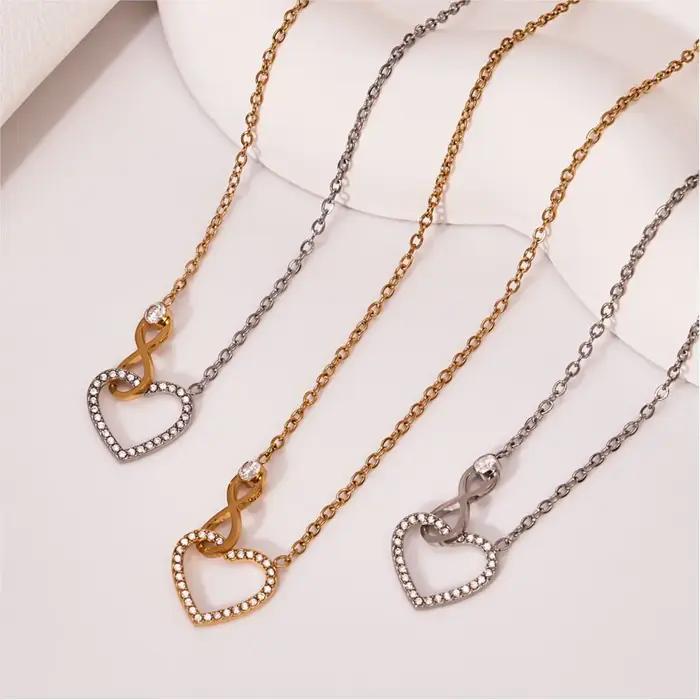 Ensemble de bijoux collier et bracelet pour femmes en acier inoxydable plaqué or design cœur et infini pour offrir