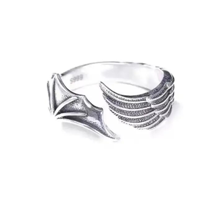 Bagues rétro pour couples ailes de démon d'ange bijoux antiques sens de la mode populaire anneau ouvert et réglable punk hip hop cadeau occasions spéciales