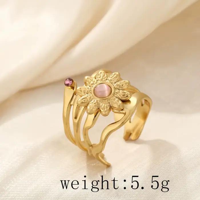 Bague rétro en acier inoxydable couleur or avec pierres, bagues ouvertes tendance pour femmes, bijou