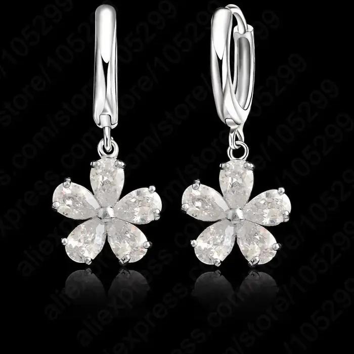 Boucles d'oreilles pendantes en forme de fleur, magnifiques boucles d'oreilles en argent Sterling 92