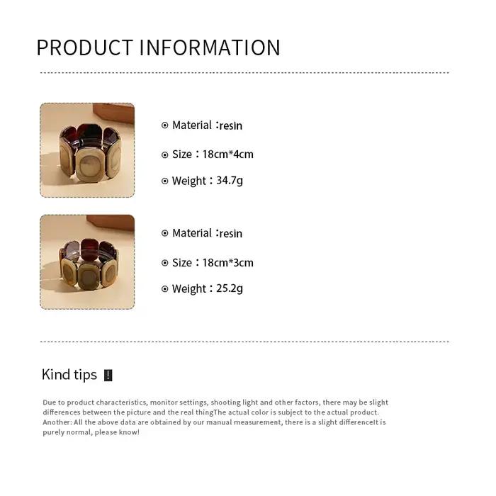 Bracelet en résine corde élastique vermeil style rétro géométrique carré pour femmes occasions quotidiennes et spéciales