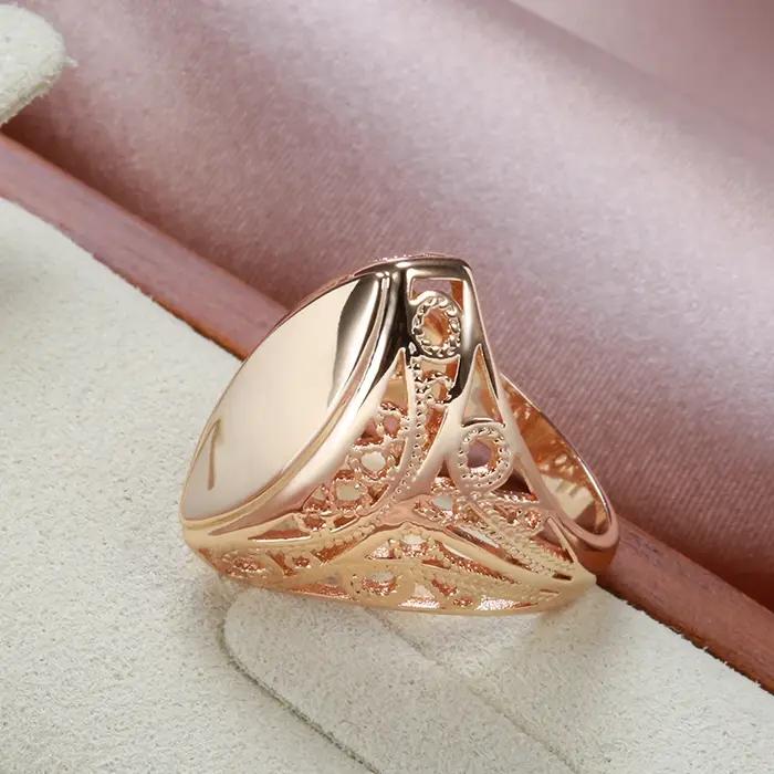 Kinel nouveau Design 585 or Rose brillant anneaux cadeau de noël mode losange fleur creuse femmes bijoux ethnique bague de mariage
