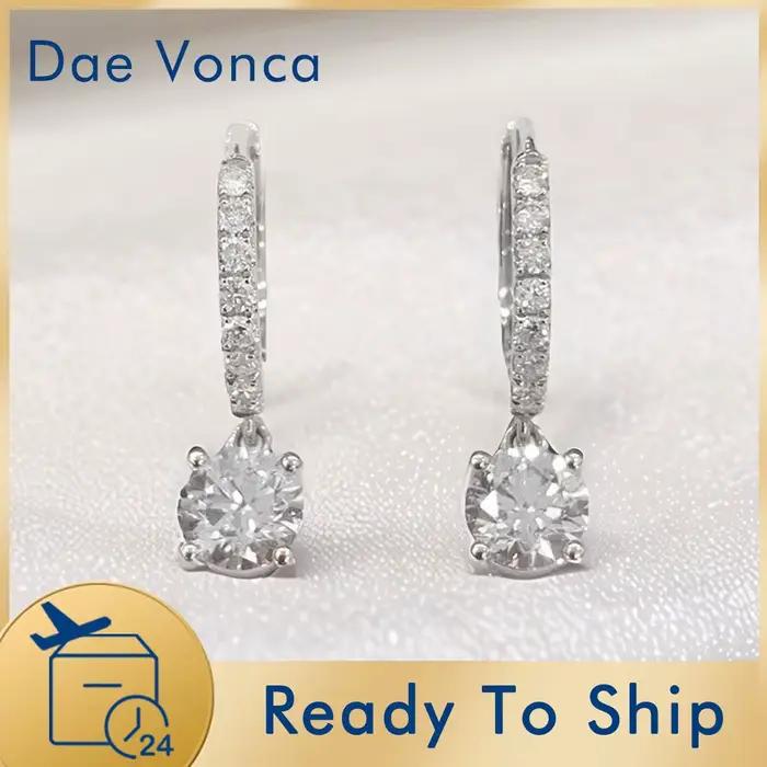 Boucles d'oreilles pendantes en or blanc 18 carats avec diamants ronds cultivés en laboratoire