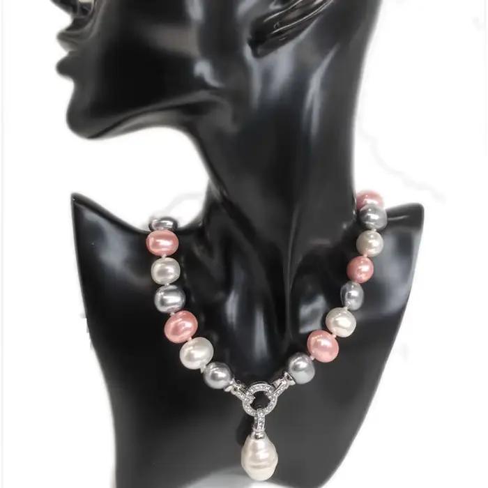 Collier de perles de culture d'eau douce en coquille, style romantique avec pendentif géométrique, bijou de soirée pour femme, cadeau pour occasions spéciales