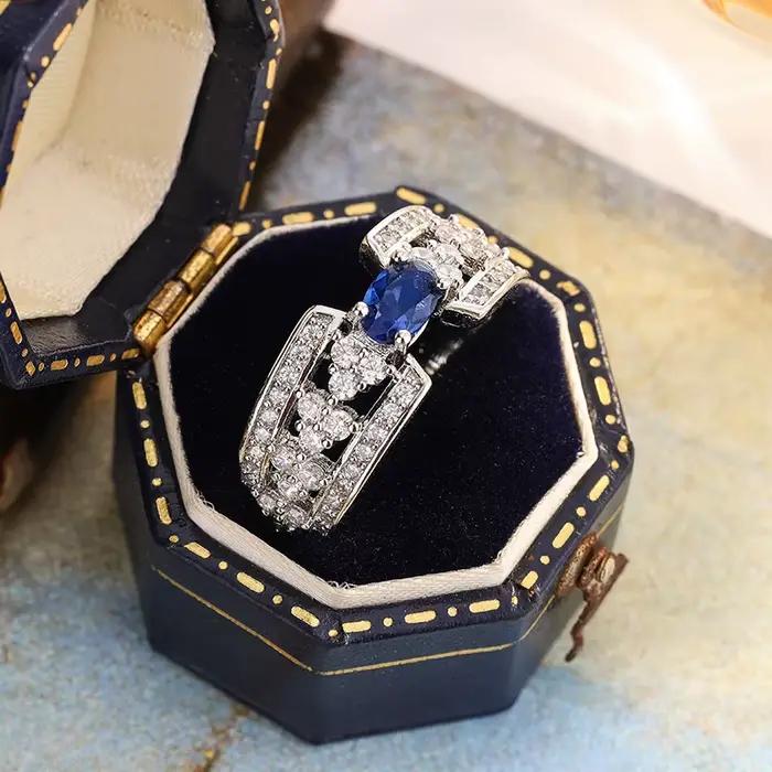 Haute qualité grande pierre bleue diamant bague