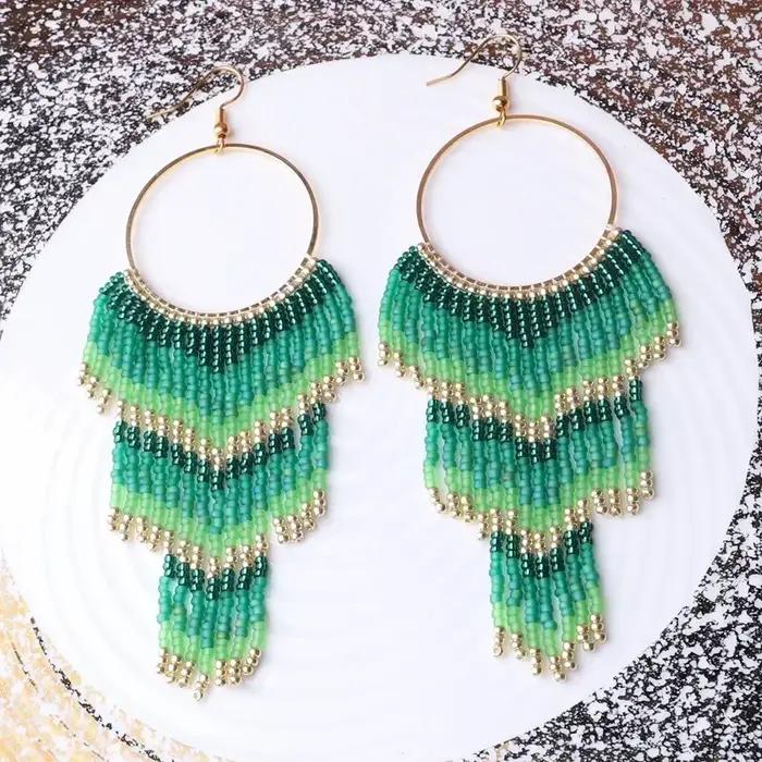 Boucles d'oreilles perlées cercle multicouche flèche tricot à la main originalité dégradé bohême all