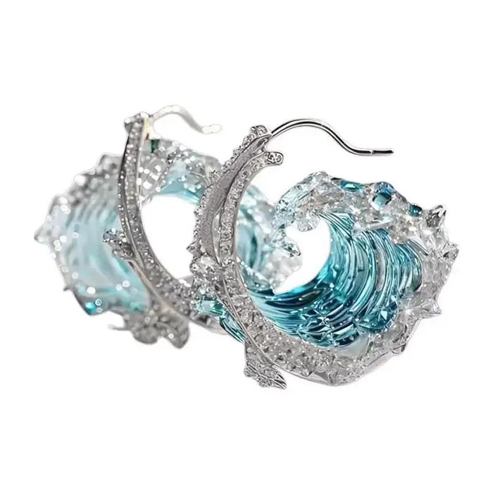 Ensemble de bijoux Ocean's Oath collier bague boucles d'oreilles cadeau femme océan bleu ciel or jaune clair océan tranquille occasions spéciales