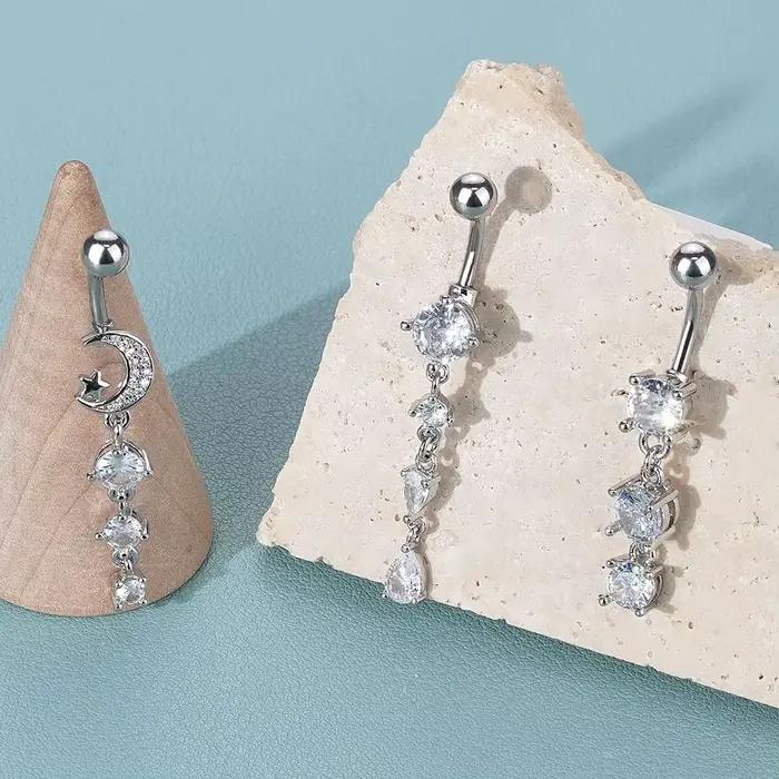 Anneau de nombril en zircone cubique avec finition plaquée argent pour femmes bijoux de corps élégants pour occasions spéciales