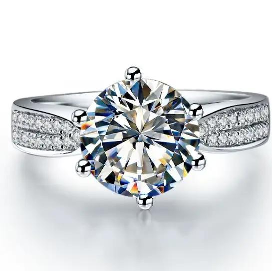 Bague en or blanc 14 carats avec diamant rond 3 carats clarté VVS1 couleur D pour femme élégante haute joaillerie