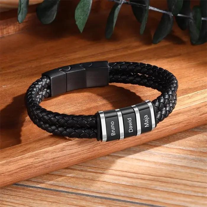 Bracelet personnalisé en cuir avec noms de famille pour hommes, cadeau de mariage, anniversaire, bijou à la mode avec aimant pour tracker l'humeur