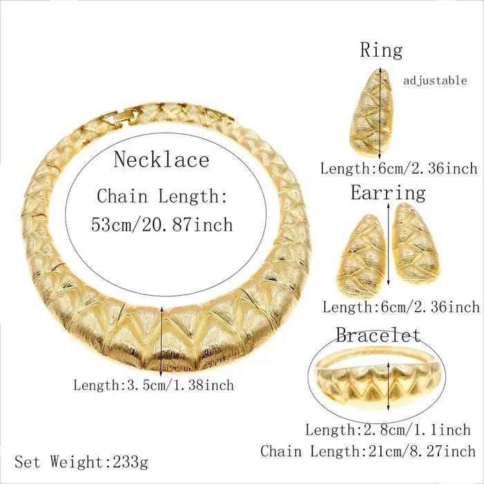 Collier pour femmes, ensemble de bijoux de luxe plaqué or brésilien, collier exquis, boucles d'oreilles, bague, Bracelet, cadeau
