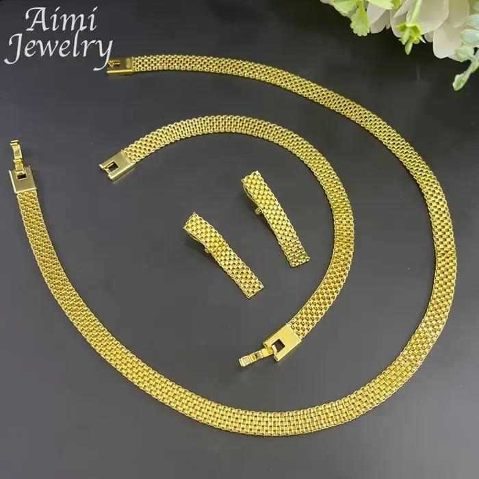 Ensemble de bijoux classique plaqué or 18 carats pour femmes, collier, boucles d'oreilles et bracelet pour mariage et soirées spéciales
