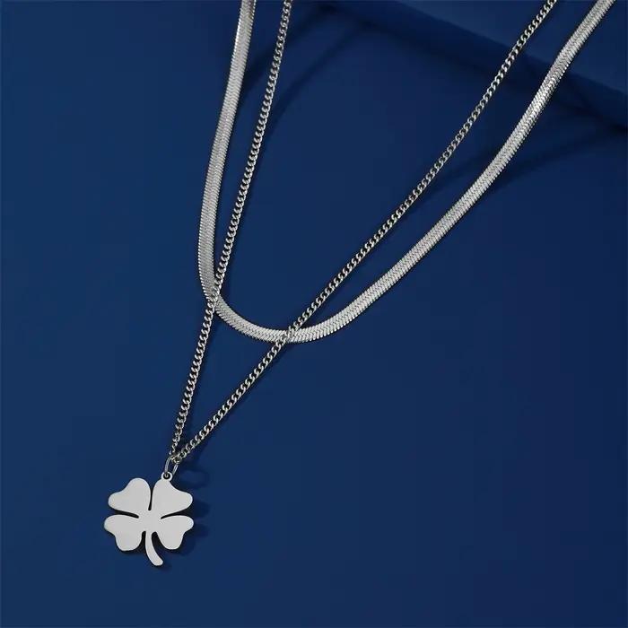 Collier pendentif trèfle porte-bonheur cazador acier inoxydable couleur or pour femmes occasions spéciales anniversaire mariage cadeau