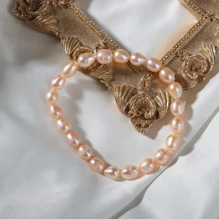 Bracelet de perles d'eau douce naturelles pour femmes, blanc, rose, violet, petites perles de riz, S