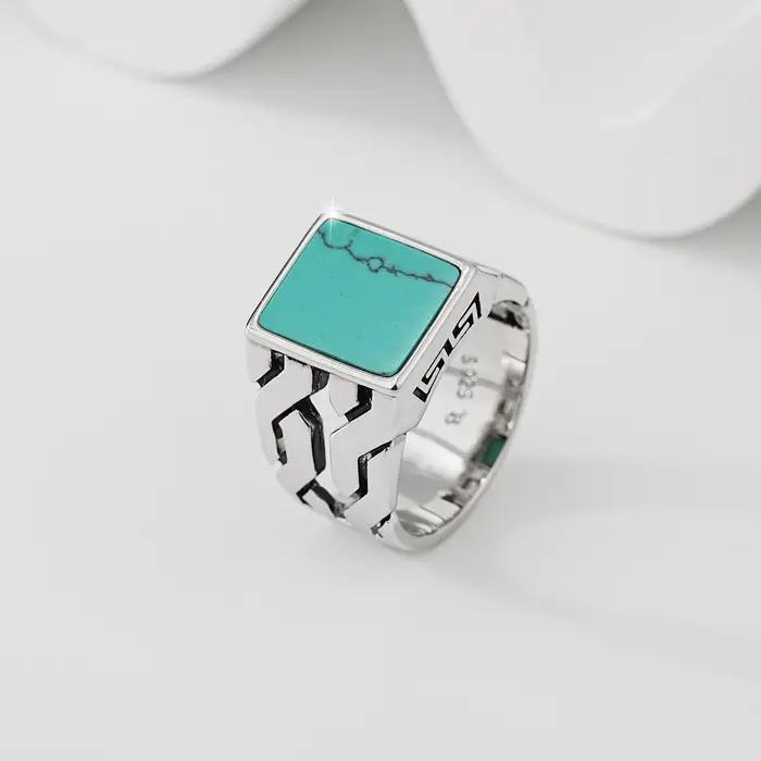Bague signet turquoise pour homme en argent sterling 925