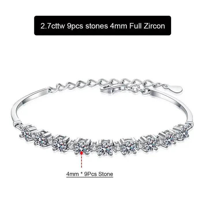 Bracelet Serenity 2,7 ct à 9 pierres entièrement en moissanite pour femme, cadeau en argent sterling 925, chaîne de main scintillante en diamant de laboratoire, bijoux fins