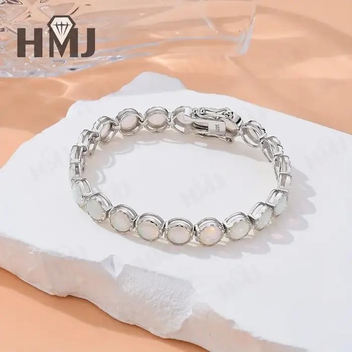 Bracelet opale en argent Sterling 925 plaqué or 18 carats, couleur blanc/bleu, chaîne classique Simp