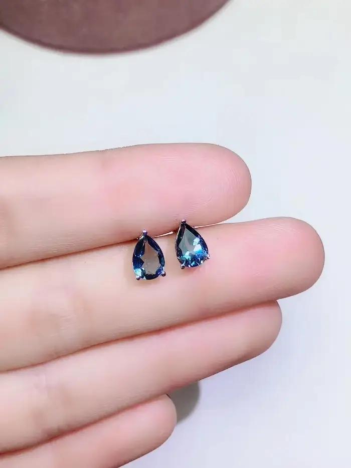 Boucles d'oreilles en topaze naturelle bleue de Londres pour femme, bijoux fins, argent regardé 925, cadeau solide, mode