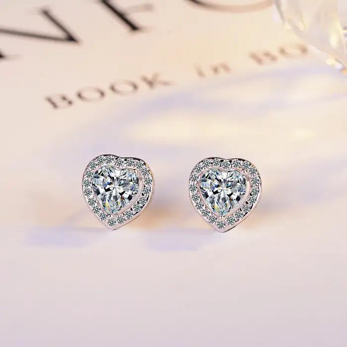 Boucles d'oreilles en argent 925 avec zircone en forme de cœur pour femmes et enfants, magnifiques b