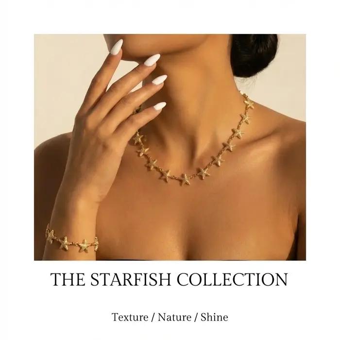 Ensemble collier et bracelet étoile de mer doré style bohème pour femme