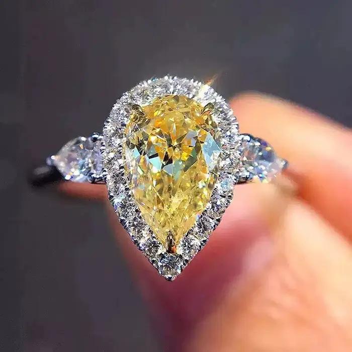 Bague de mariage en argent sterling 925 pour femmes, bagues de luxe en zircon jaune et rose, bijoux