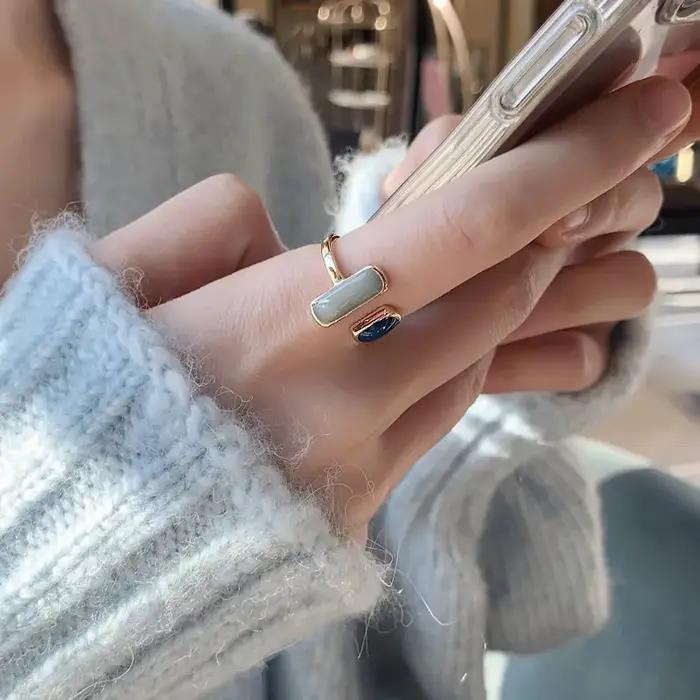 Bague en émail goutte à goutte colorée réglable pour femmes