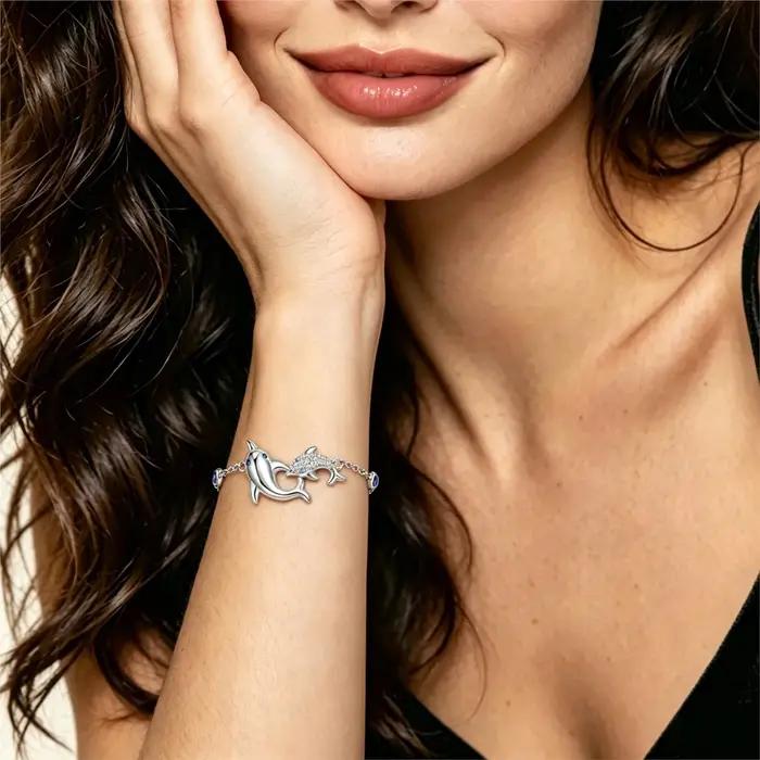 Bracelet en argent sterling S925 avec dauphin réglable pour femmes occasions spéciales cadeau anniversaire