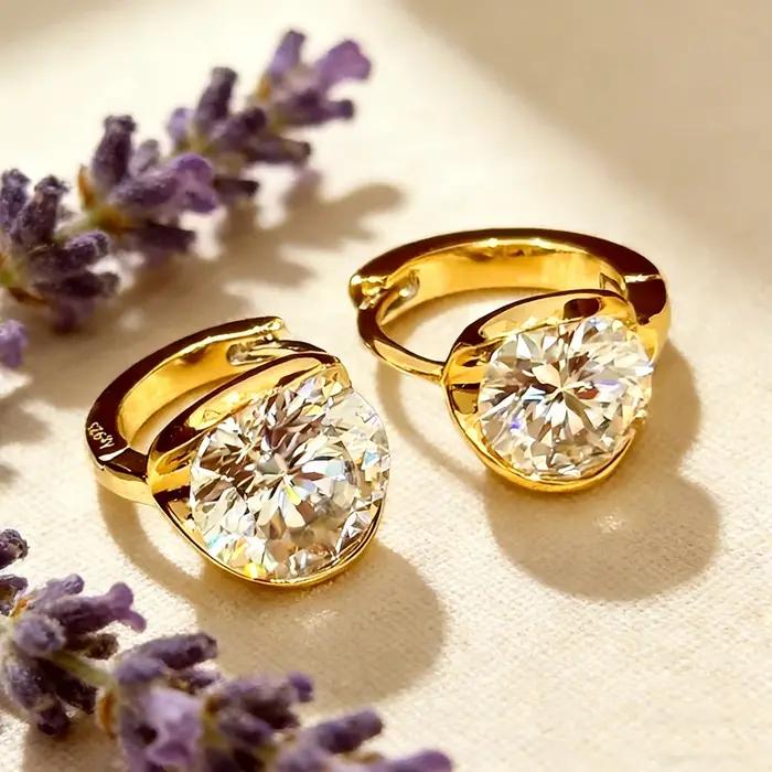 Boucles d'oreilles créoles en argent sterling 925 serties de moissanite blanche pour femmes occasions spéciales bijoux fins certificat