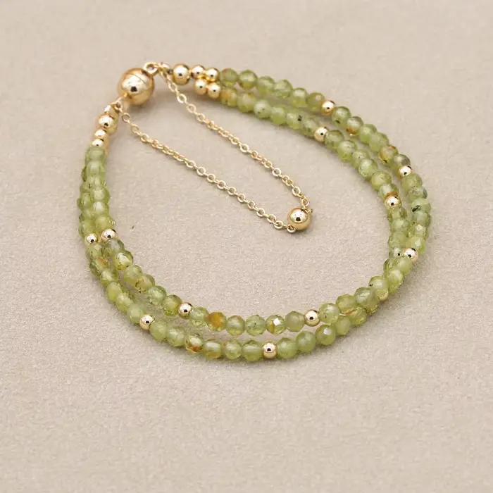 Bracelet de perles bohème Simple et élégant de 3MM, Double couche de perles de cristal olivine, brin magnétique, bijoux à la mode pour femmes