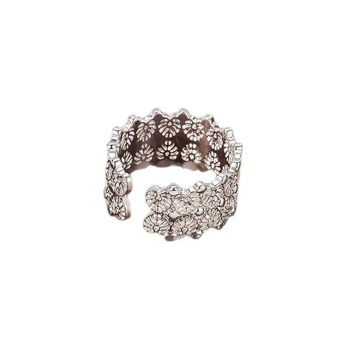 Bagues en argent Sterling 925 pour femmes, Vintage, faites à la main, réglables, rétro, à fleurs, creuses, à la mode, Bijoux féminins, cadeau