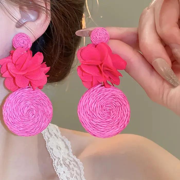 Boucles d'oreilles pendantes en tissu de raphia pour femme