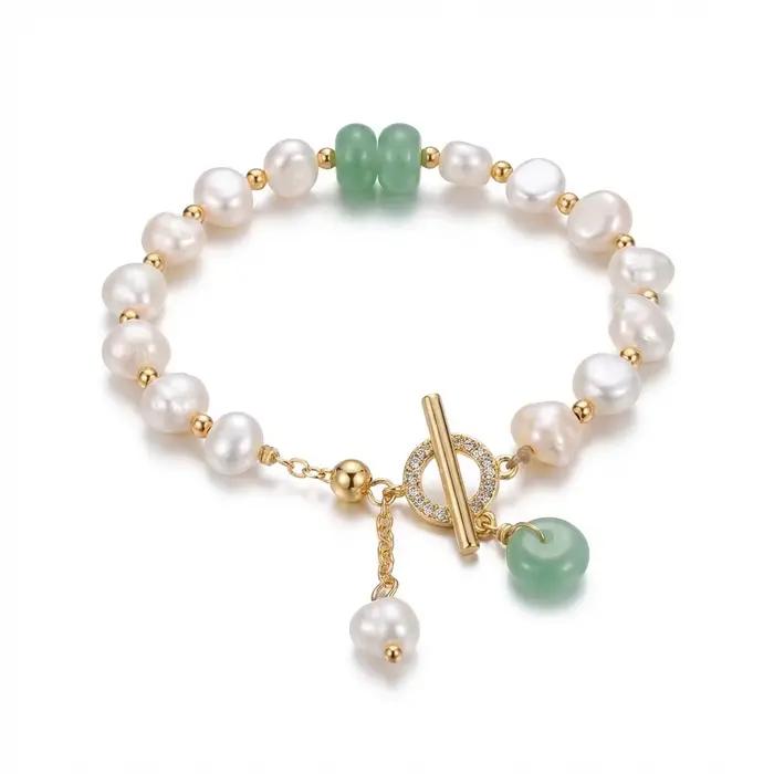 Bracelet de perles baroques irrégulières avec perles vertes et strass pour femme style fashion