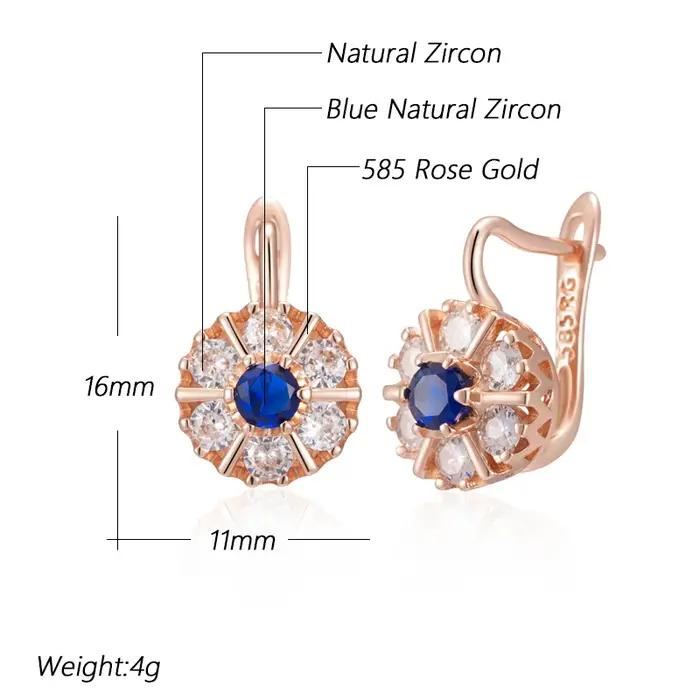Kienl chaud 585 couleur or Rose fleur anglais boucle d'oreille pour les femmes tendance bleu naturel Zircon accessoires de haute qualité bijoux quotidiens