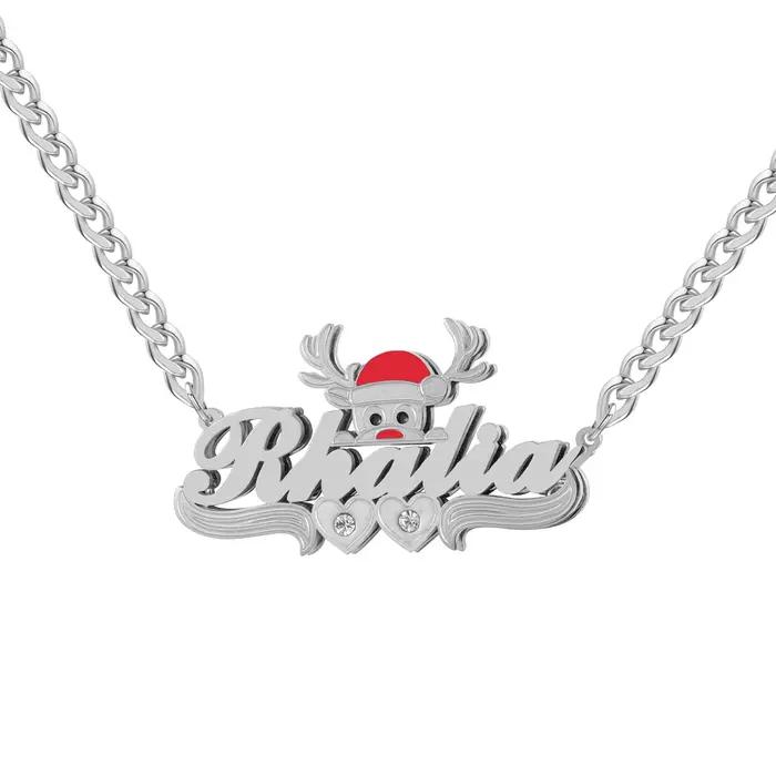Collier avec nom personnalisé, Style noël, bicolore, Double couche, bijoux festifs personnalisés pou