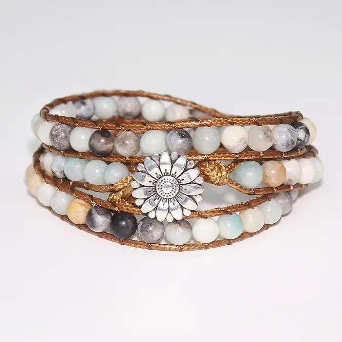 1 pièces bracelet de perles multicouche tissé à la main en pierre naturelle de vente chaude