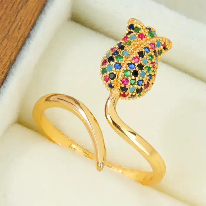Bague Rose en zircone plaqué or 21 carats pour femmes arabes