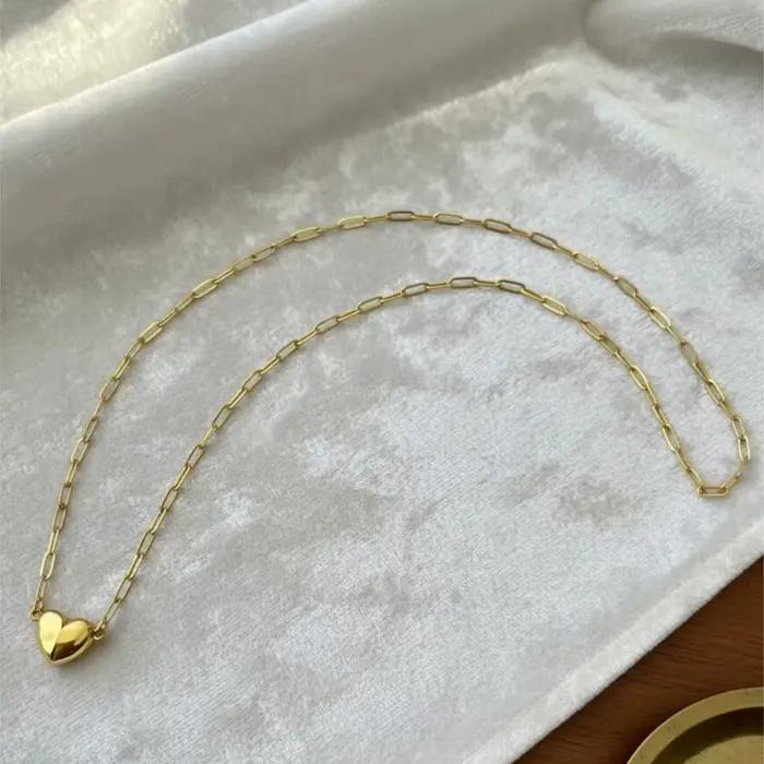 Colliers magnétiques en forme de cœur pour femmes, plaqués or 18 carats, en acier inoxydable, avec chaîne trombone, pendentif, bijoux, cadeau