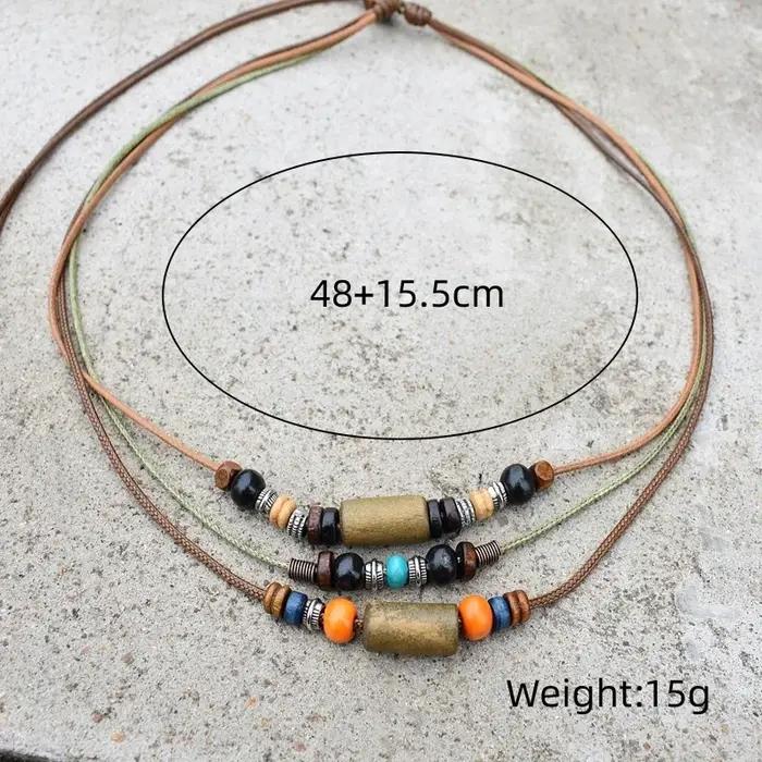 Collier en bois vintage style ethnique boho chic pour femmes multicouche réglable occasions spéciales