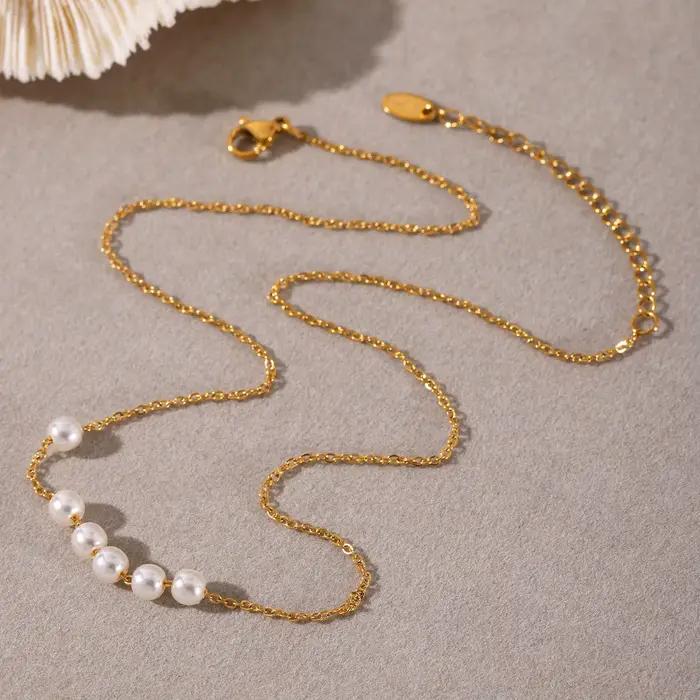 Magnifique collier ras du cou à chaîne au design simple pour femme, pendentif perle, bijou en acier inoxydable plaqué or 18 carats