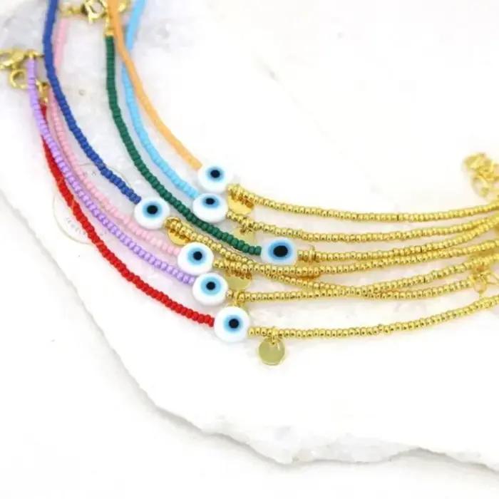 CCGOOD Bracelet de Protection contre le mauvais œil plaqué or 18 carats perles Miyuki bijoux empilables pour femmes cadeau spirituel hypoallergénique